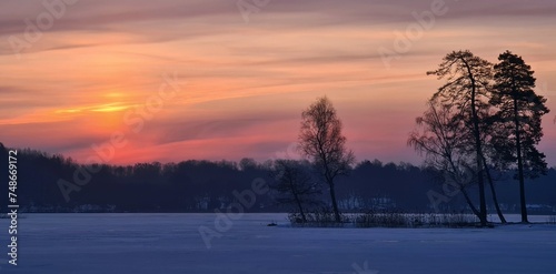 Cold winter morning sunrise with beautiful panorama 