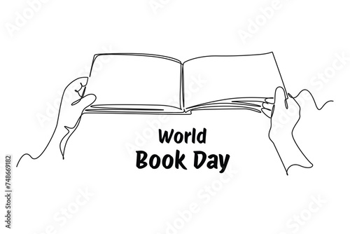 One single line draw of World book day banner and icon. banner and icon of book days. World book day event. Continuous line art vector illustration