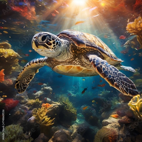 green sea turtle swimming © Nahed