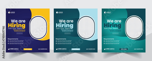 we are job hiring social media post design template for marketing business promotion interview banner layout for any company blue color design