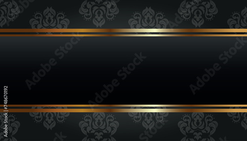 Premium black casino background with golden frame and floral seamless ornament