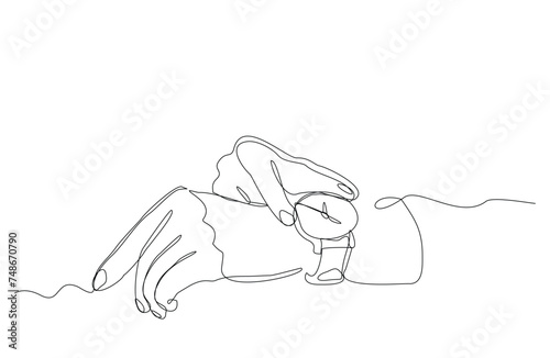Continuous single line sketch drawing of people hand wearing wrist watch. One line art of businessman looking time on his watch vector illustration