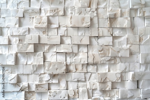 white marble brick wall with recangle parts forming 3d texture pattern  photo