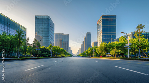 Empty city square road and modern business district of