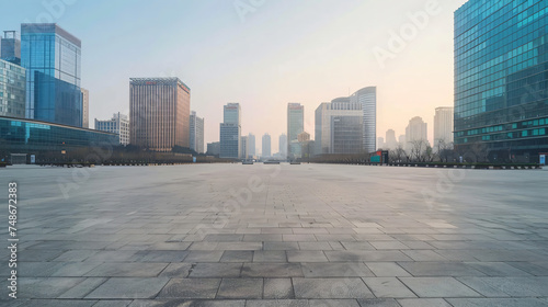 Empty city square road and modern business district of © levit
