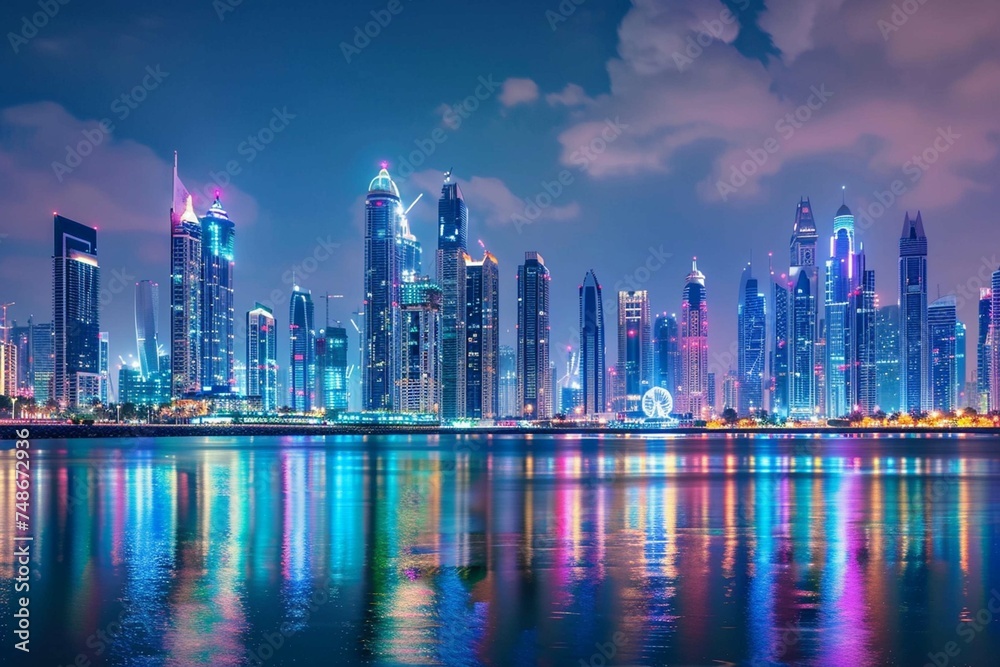 Fototapeta premium Beautiful Night Scene on a Modern Dubai City