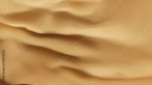 Top View of Sandy Waves, Realistic Desert or Beach Background with Golden Dunes, Ocean Bottom, and Grainy Abstract Texture