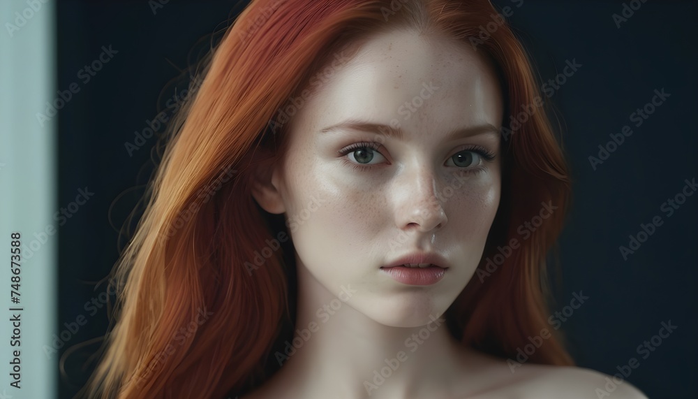 Redhead model from the front in the studio Redhead model from the front in the studio