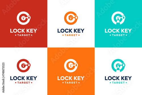 set of keyhole with target shot concept ,security system , logo design inspiration.