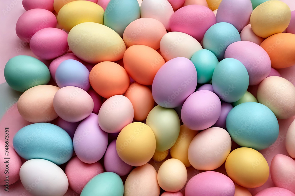 Pastel Easter Palette. A visually pleasing composition featuring a gradient of pastel-colored Easter decorations such as eggs Pastel Easter Palette. A visually pleasing composition featuring a gradient of pastel-colored Easter decorations such as eggs