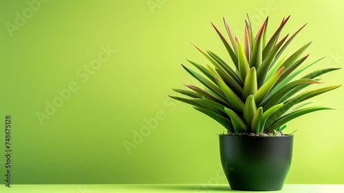 A house plant with green wall background