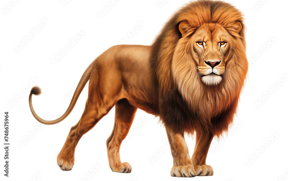 Flowing-Mane Lion Pose on white background