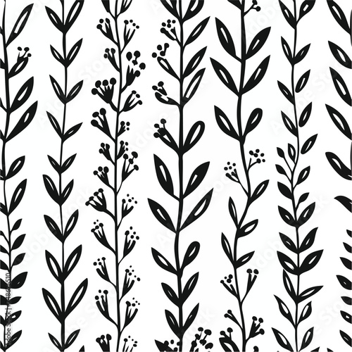 Seamless simple pattern with doodle style plants. 