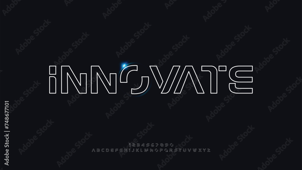 Innovate, technology abstract neon line stroke font and alphabet typography urban style fonts logo design
