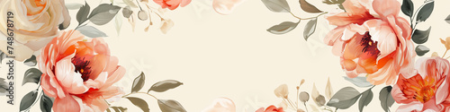 Elegant floral border with peach roses, ideal for wedding invitations.