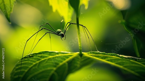 Fotografia Close-up shot of a gliding arachnid on a verdant foliage.