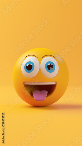 Happy Eyes and Mouth Emoji: 3D Rendered Expression on a Yellow Background with Clean Lines