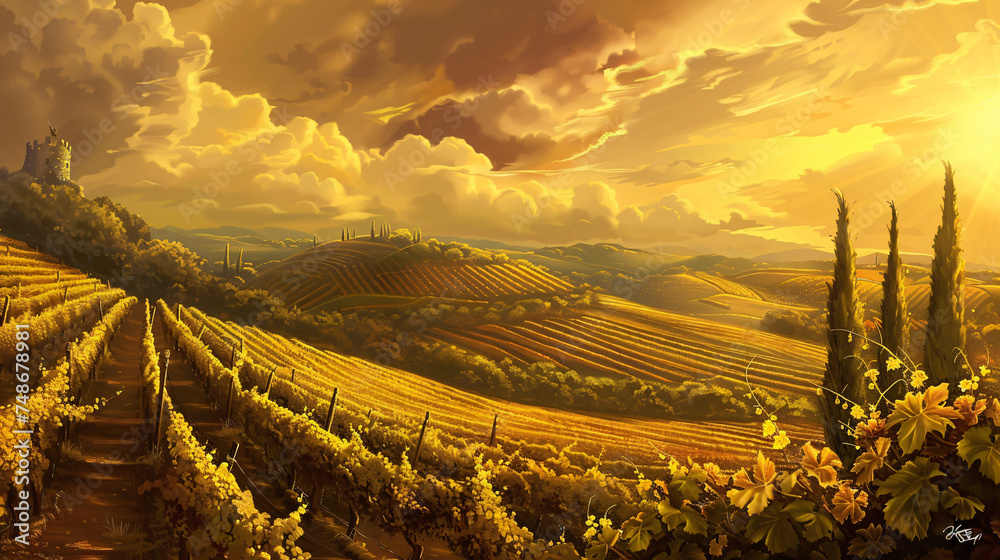 Golden vineyard lanscape