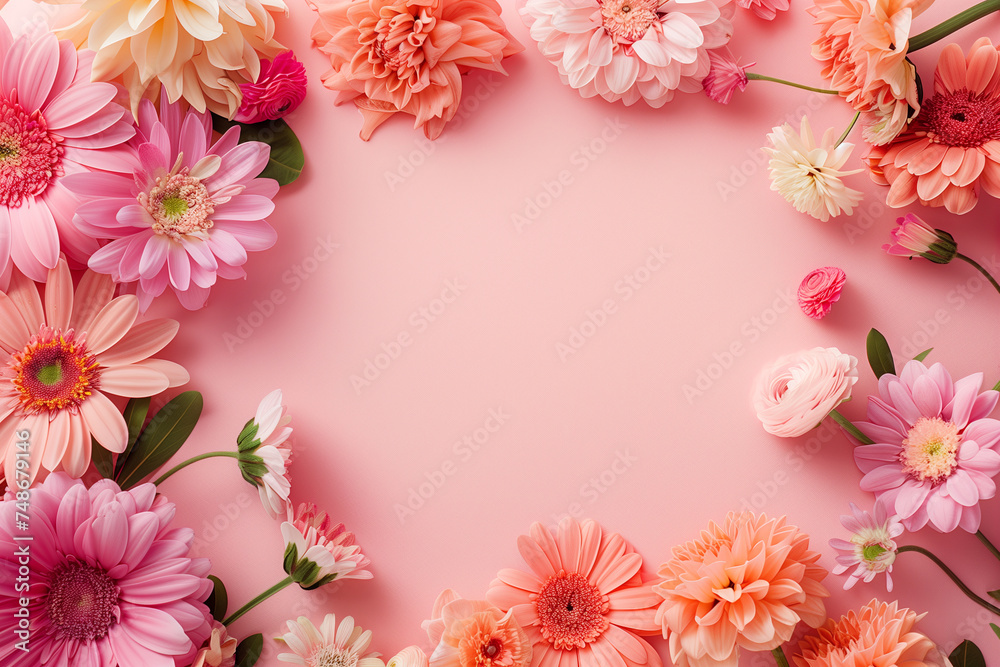 Top view of various pastel flowers, ideal for celebratory occasions.