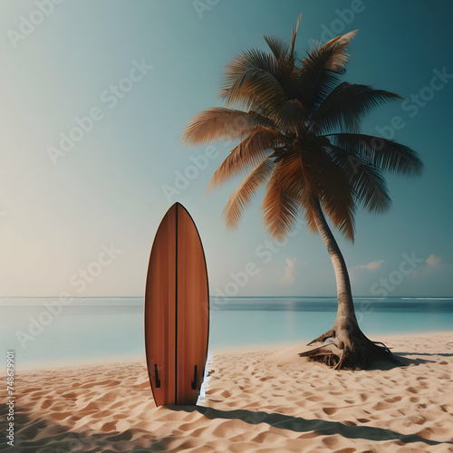 sunset on the beach beach, palm, sea, ocean, tropical, tree, island, sand, Ai generated 