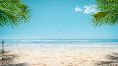 Beautiful tropical beach with palm trees background