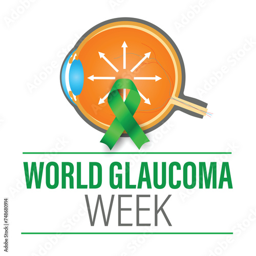 World Glaucoma Week. Observed in March. Ocular pressure on optic nerve causing damage. Vector illustration