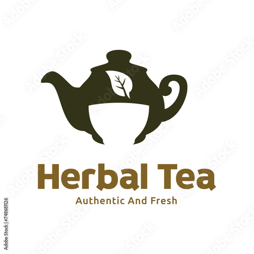 Teapot green tea leaf logo icon design template flat vector. Vector Tea logo isolated on a white background
