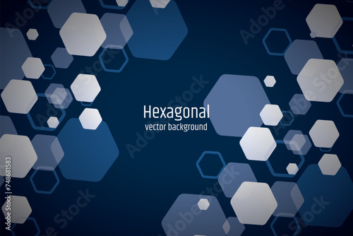 Hexagonal dark blue navy background texture placeholder, radial center space, 3d illustration, 3d rendering backdrop