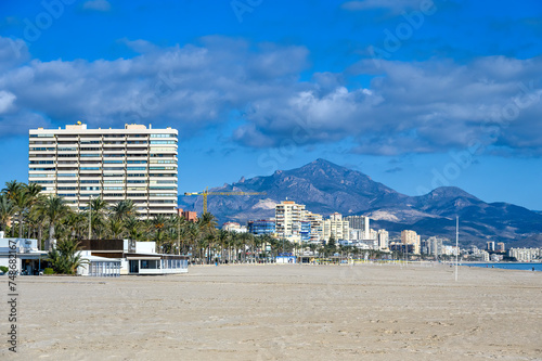 San Juan Beach and cityscape buildings  Alicante  Spain