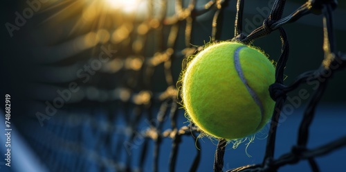 greenish-yellow tennis ball making contact with the net © Irfanan