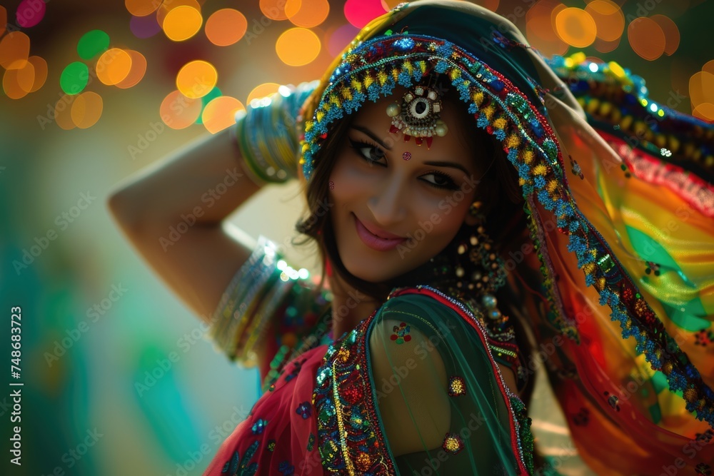 Colorful Indian Woman in Traditional Attire. Fictional Character Created By Generated By Generated AI.