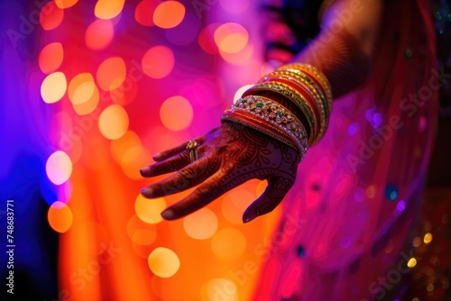 A woman's hands adorned with Indian bangles and a wedding ring.. Fictional Character Created By Generated By Generated AI.
