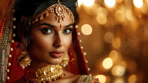 Beautiful Indian Woman Adorned with Traditional Jewelry. Fictional Character Created By Generated By Generated AI.