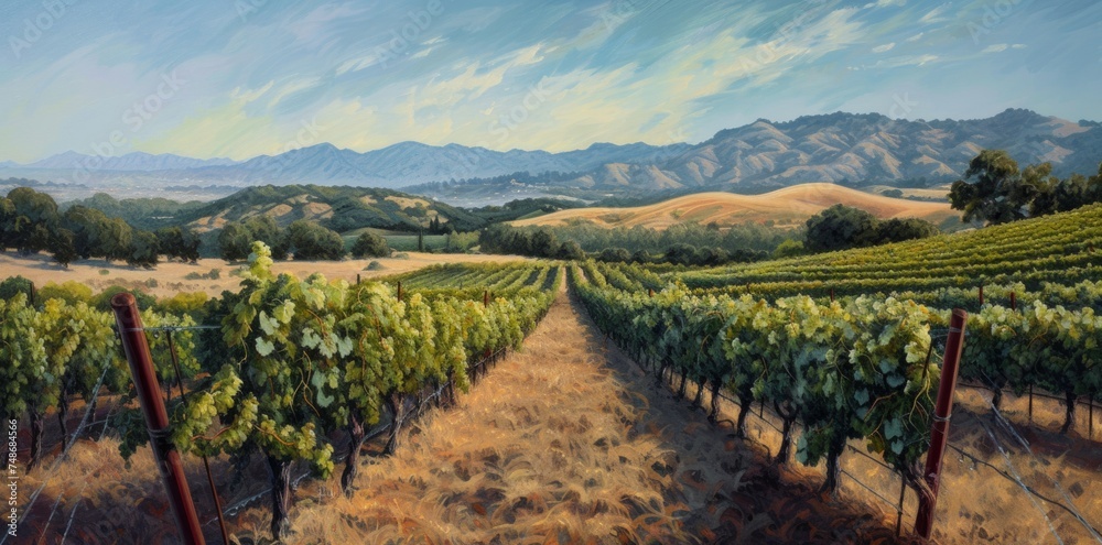 vineyard with rows of grapevines stretching across the landscape