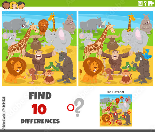differences activity with cartoon animals characters group