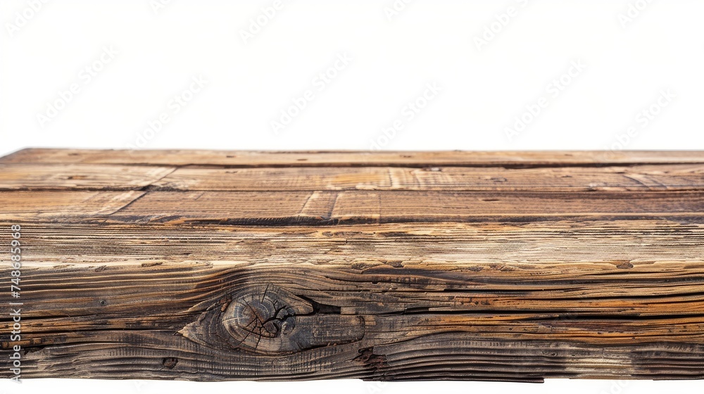 Fototapeta premium clean and uncluttered image of an empty wooden table with a smooth, white backdrop