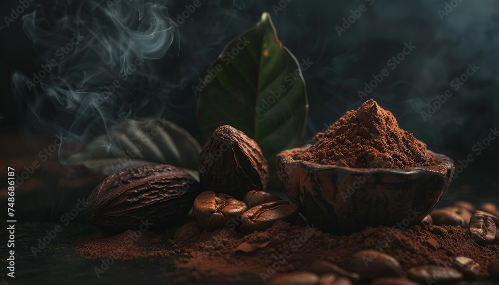 coffee beans on a dark table, ground coffee for a drink. coffee beans on a dark table, ground coffee for a drink.