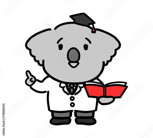 本を持って指差して説明するかわいいコアラのキャラクター