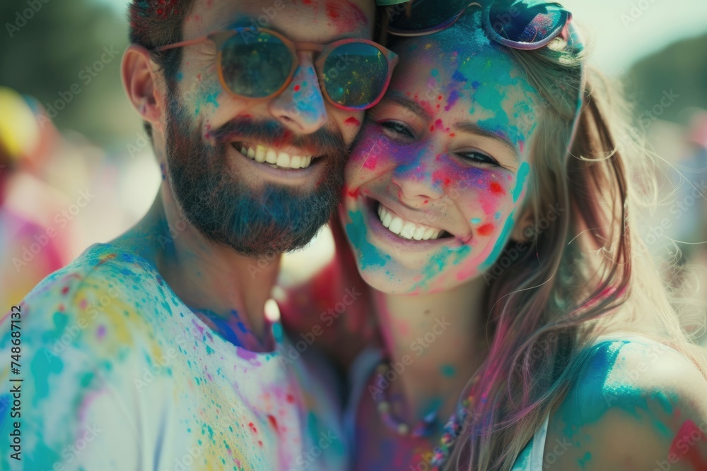 A fun and colorful moment shared by a happy couple. Fictional Character Created By Generated By Generated AI. A fun and colorful moment shared by a happy couple. Fictional Character Created By Generated By Generated AI.