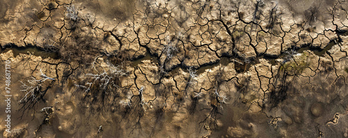 Aerial view of land cracked by drought