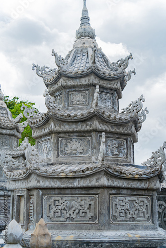 Bas-relief patterns of weather towers. Thong Lam Lo Son Pagoda. Vietnam, a suburb of Nha Trang. The country's largest statue of Buddha Amitabha.