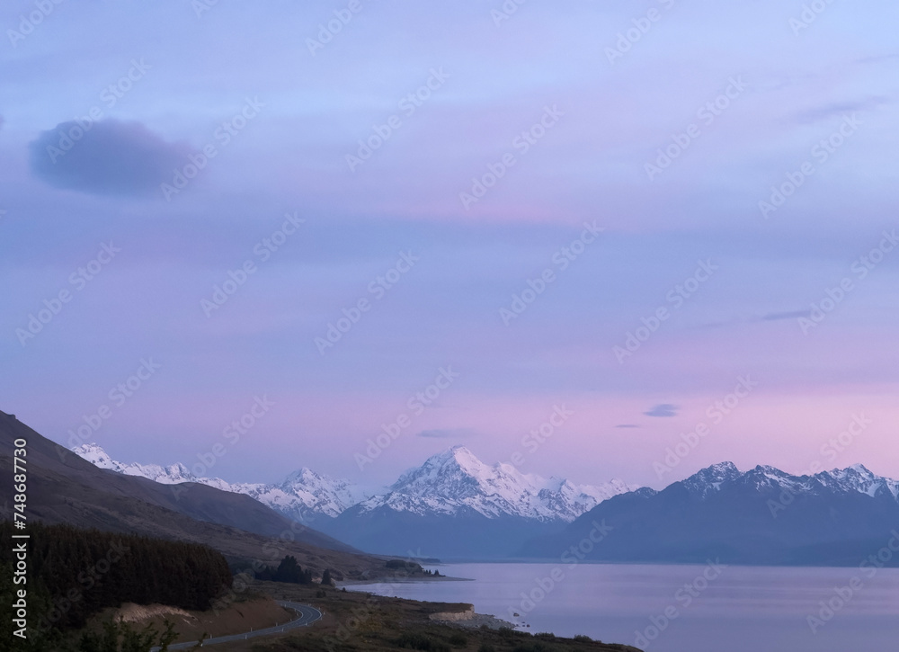 Mt Cook and Lake Pukaki, early morning, New Zealand