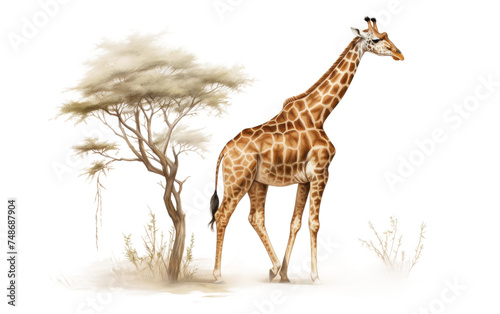 Slender Giraffe Elegance on white background