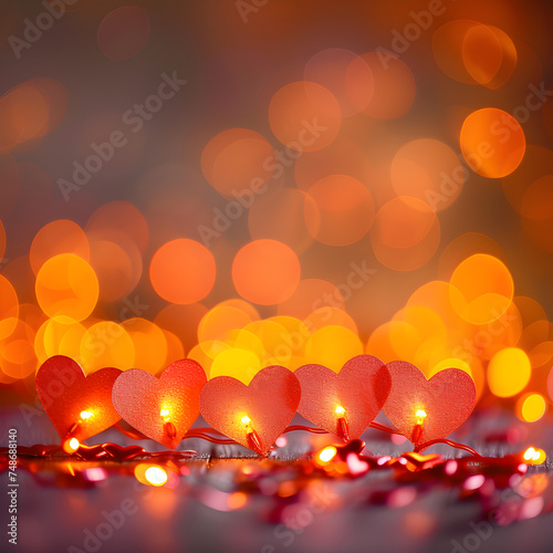 Galand of heart shaped lights with bokeh background. photo