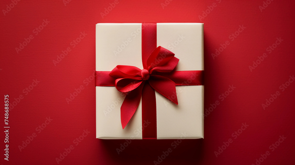 a white box with a red ribbon on a red background a white box with a red ribbon on a red background