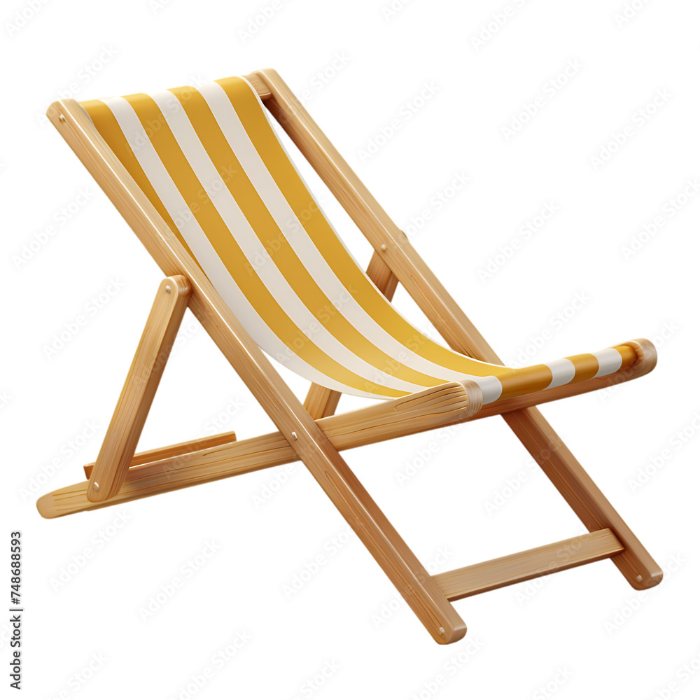 Vacation icon beach sunbed wooden deck chair isolated on a transparent or white background, png	