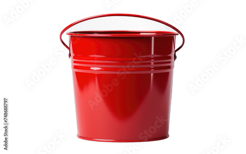 A red bucket with a sturdy handle is placed on a clean white background. The bucket appears bright and vibrant against the neutral backdrop.