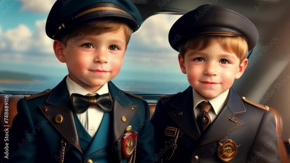 Portrait of a happy boy pilot, the child dreams of working as an airplane captain Portrait of a happy boy pilot, the child dreams of working as an airplane captain