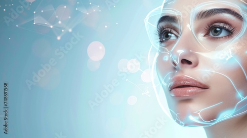 breathtaking beauty spa scene showcasing a futuristic facial treatment concept with woman wearing mask receiving oxygen therapy, promoting rejuvenating skincare for beauty and relaxation photo