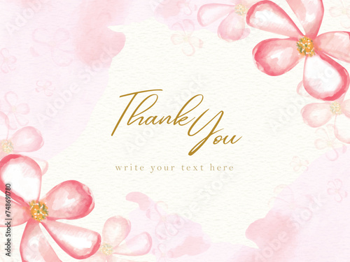 Thank You Greeting Card with Pink Flowers Painting Background